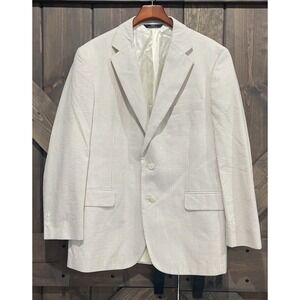 Brooks Brothers Seersucker Luxury Beige & White‎ Striped Summer Jacket 43R 38W
